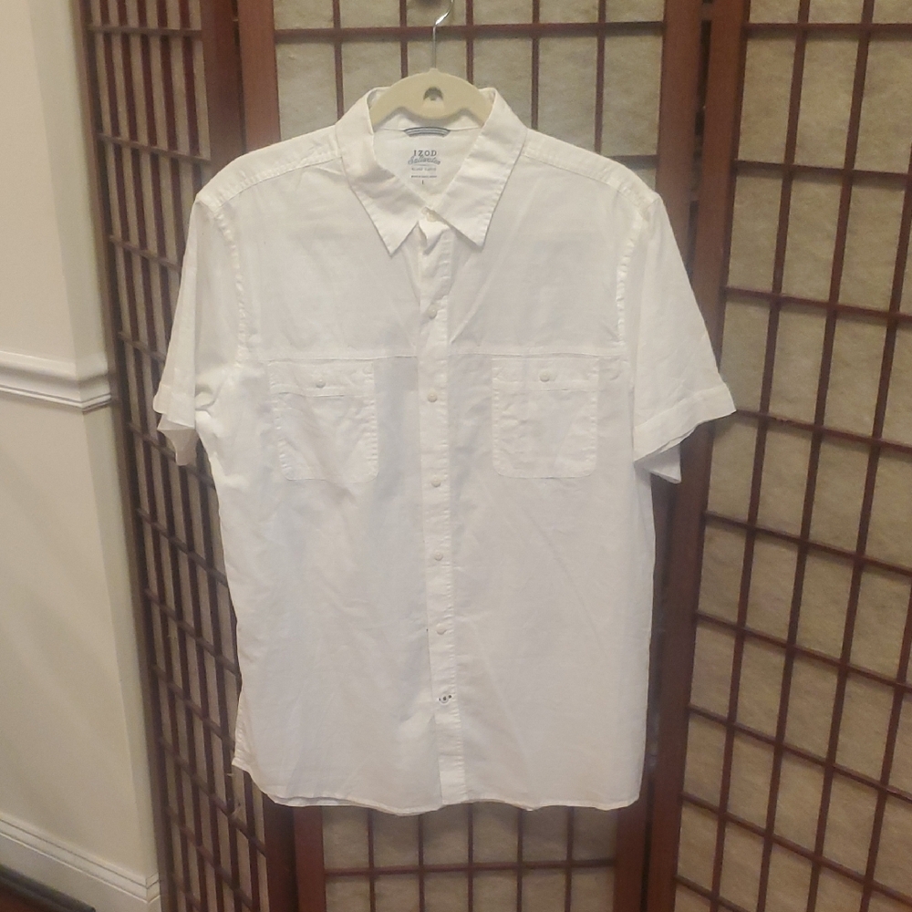 Izod Saltwater Relaxed Classics White Lightweight Casual Shirt